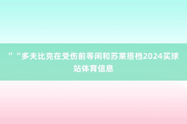 ”“多夫比克在受伤前等闲和苏莱搭档2024买球站体育信息